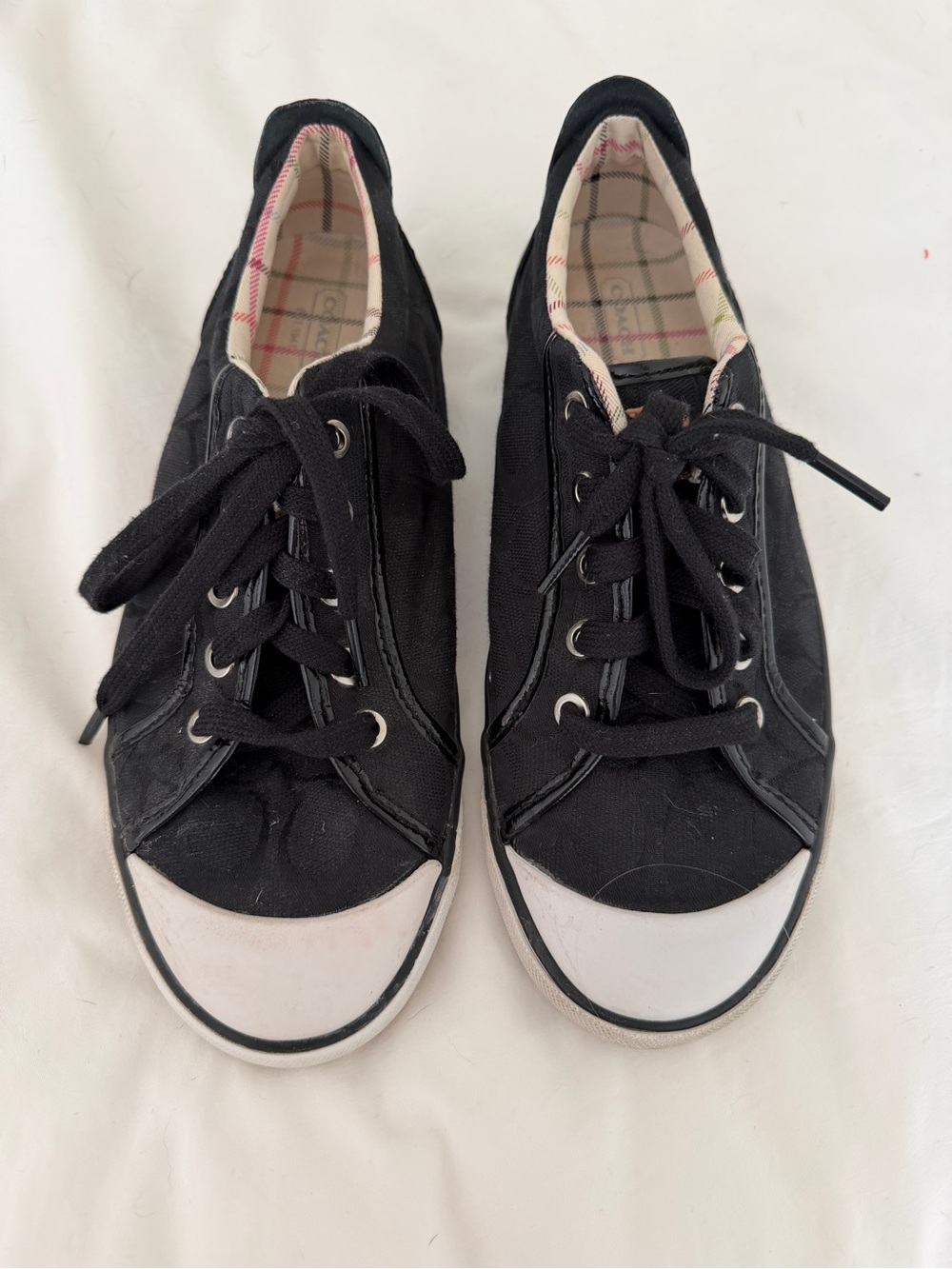 Coach Black Canvas Low-Top Sneakers with White Toe Cap
